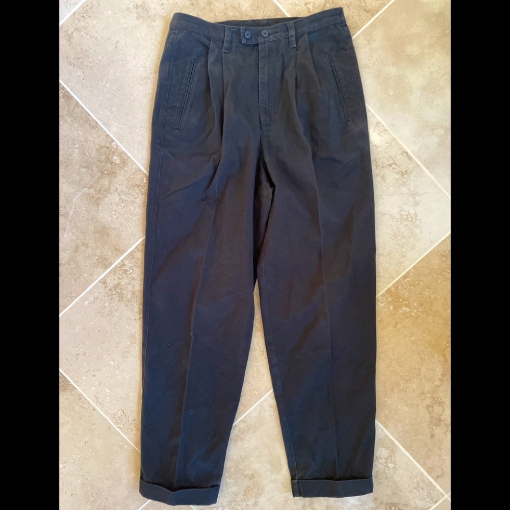 Vintage Liz Claiborne High Rise Pants Trouser Women 10 Black Pleated Cuff Pocket